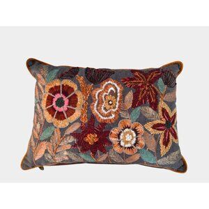 Mackenzie-Childs Autumn Flowers Lumbar Pillow 20"x14" Embroidered Handmade